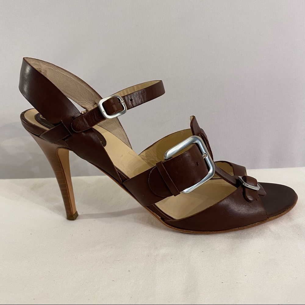 vintage 90s cole haan brown leather strappy buckle heels / size 8 - Picture 7 of 9
